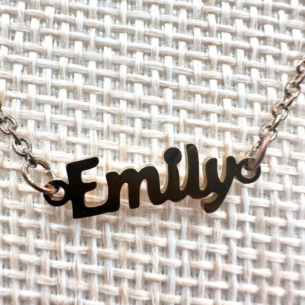 Vintage 90s Emily Nameplate Necklace Bronze Tone Script Font Pendant Jewelry Y2K